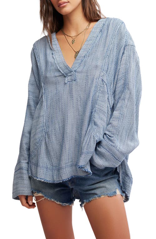 Free People By The Shore Oversize Top In Indigo Stripe Combo