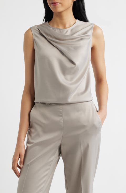 Asymmetric Sleeveless Cowl Neck Top (Regular & Petite)