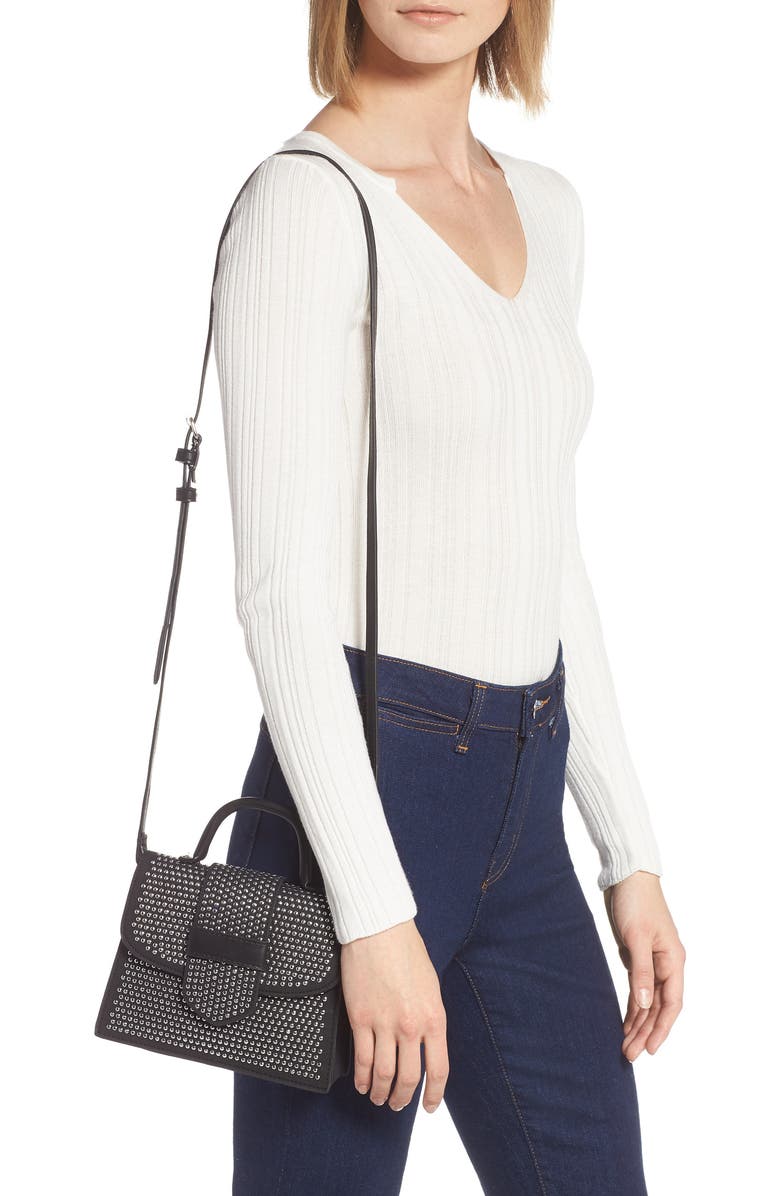 Steve Madden Mini Studded Faux Leather Top Handle Satchel, Alternate, color,