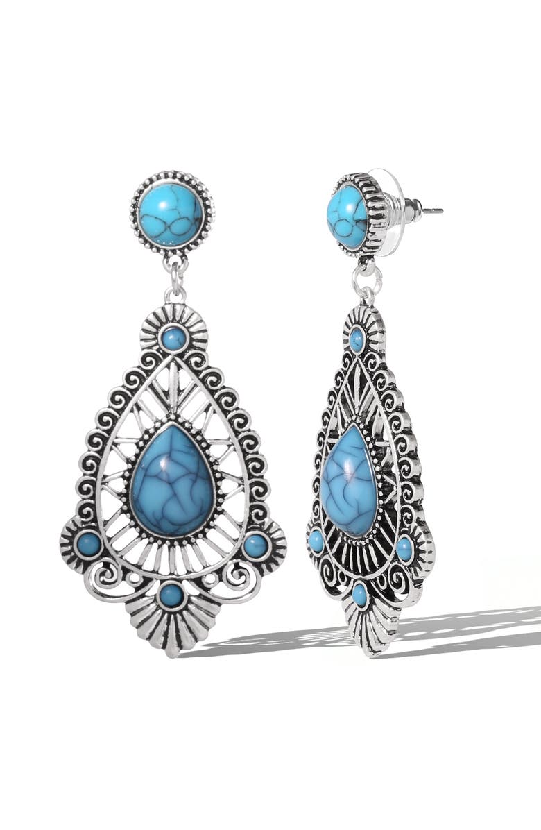Jessica Simpson Silver-Tone Filigree Teardrop Earrings in Blue, Alternate, color, Silver