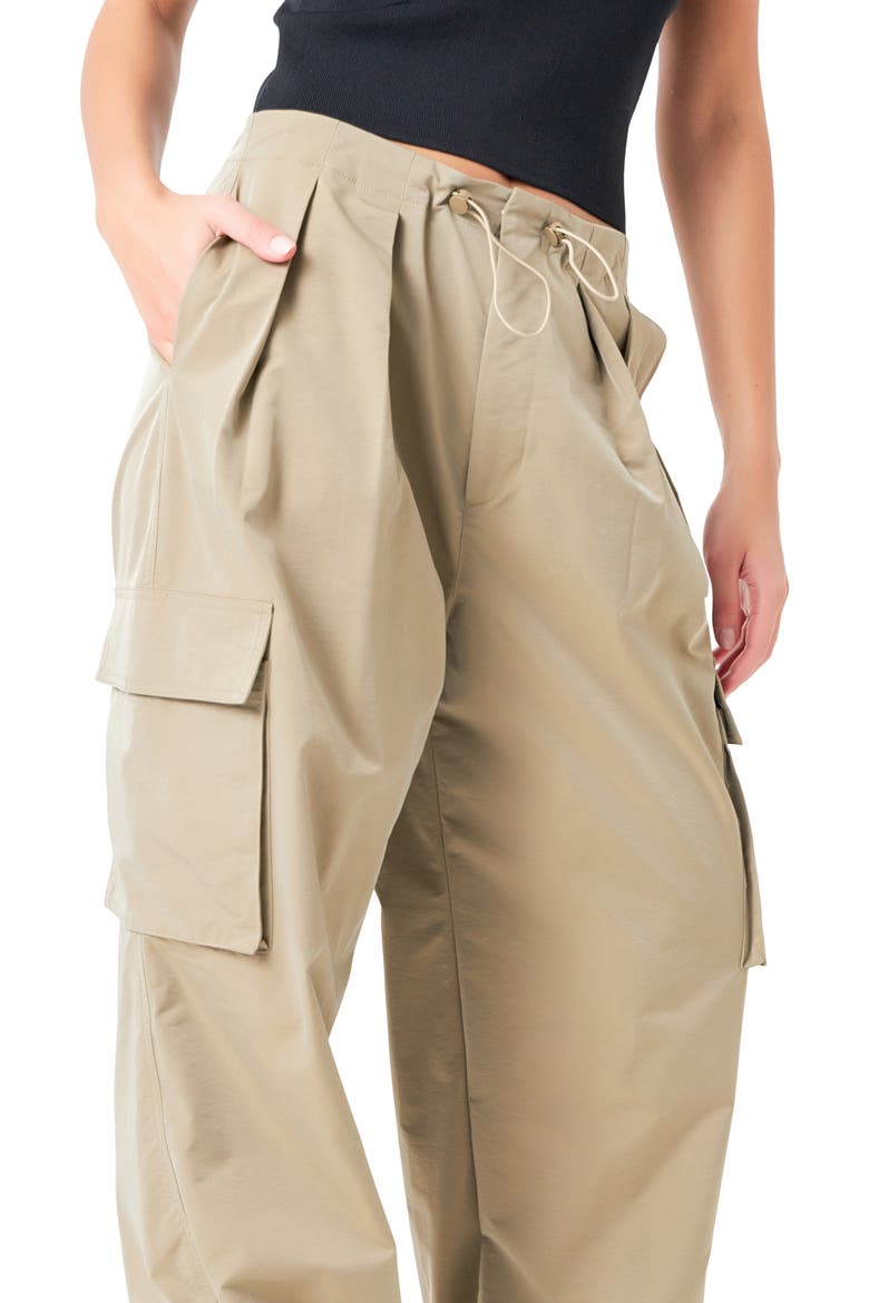 Pleated Low Rise Parachute Cargo Pants, Alternate, color, KHAKI