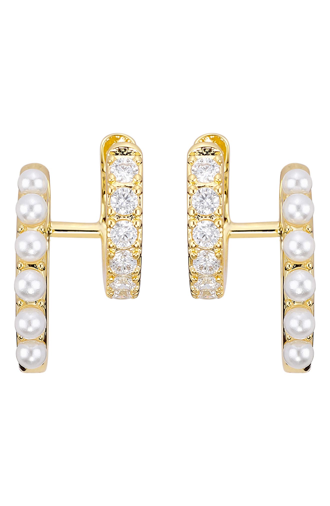 Faux Pearl & Cubic Zirconia Double Huggie Hoop Earrings
