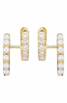 Faux Pearl & Cubic Zirconia Double Huggie Hoop Earrings