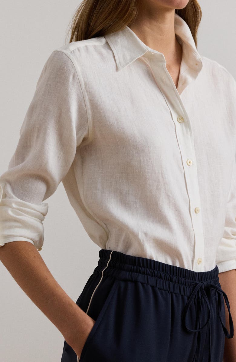 Lauren Ralph Lauren Relaxed Fit Linen Button-Up Shirt, Alternate, color, White