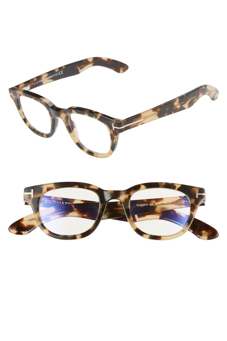 46mm Blue Light Blocking Glasses, Main, color, SHINY HAVANA/ ROSE GOLD