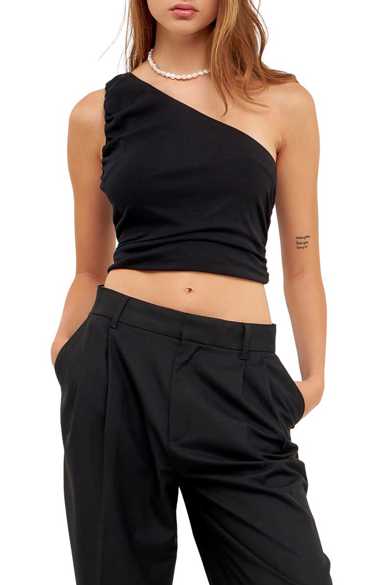 Grey Lab Ruched One-Shoulder Crop Top, Main, color, 