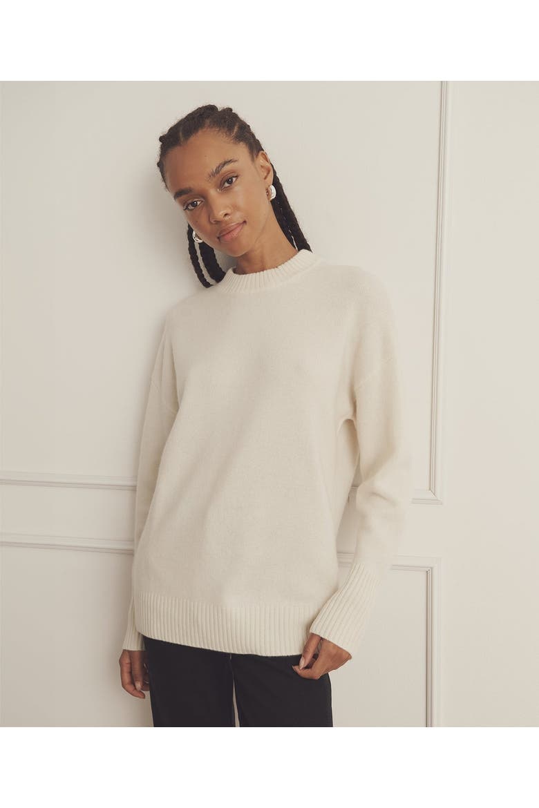 Luxe Cashmere Oversized Crewneck Sweater, Main, color, White