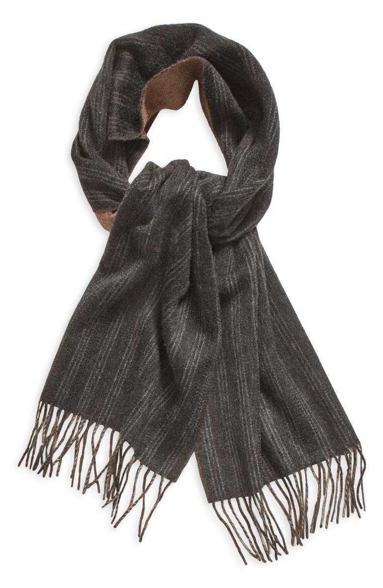 Andrew Stewart Chalk Stripe Reversible Double Face Cashmere Scarf, Main, color, Charcoal