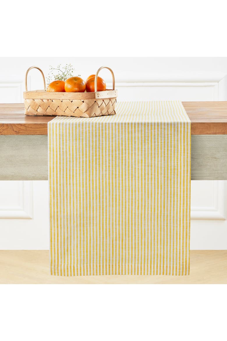 Linen Table Runner - Narrow Stripe, Main, color, Spicy Mustard and White