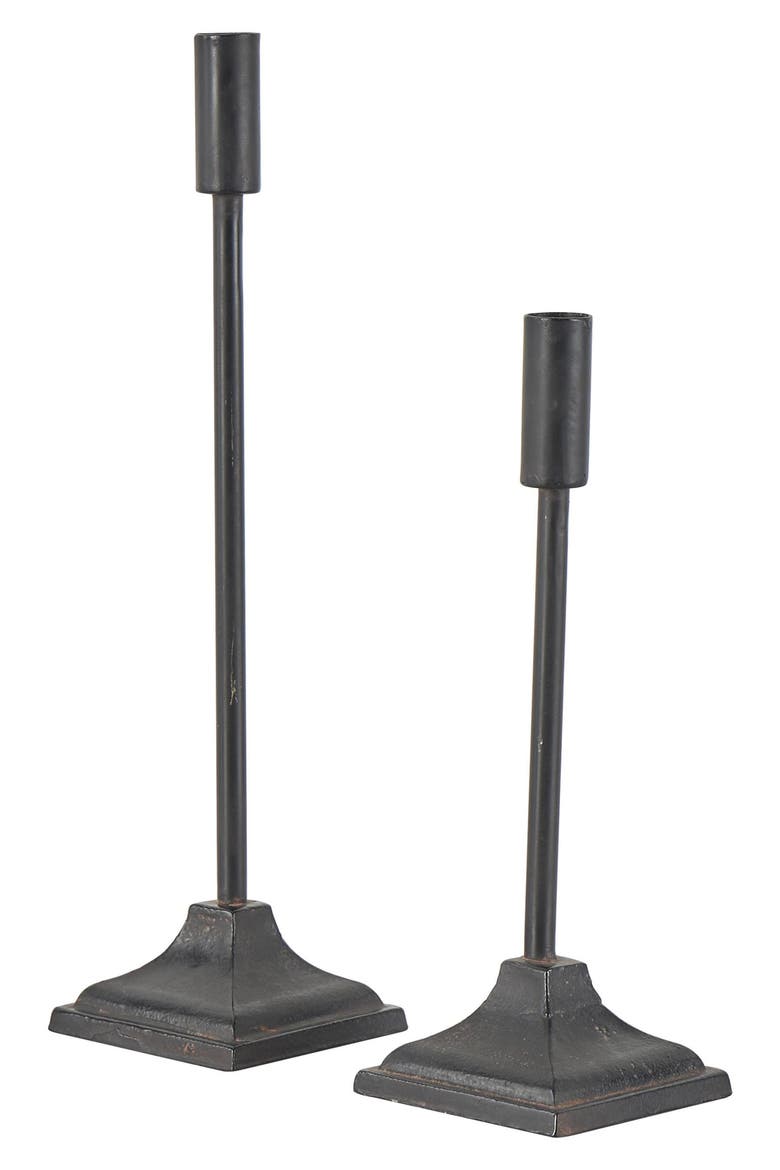 Set of 2 Modern Black Metal Candleholders, Alternate, color, BLACK