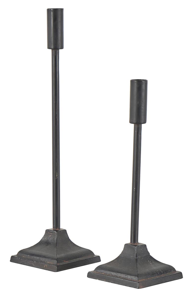 VIVIAN LUNE HOME Set of 2 Modern Black Metal Candleholders, Alternate, color, Black