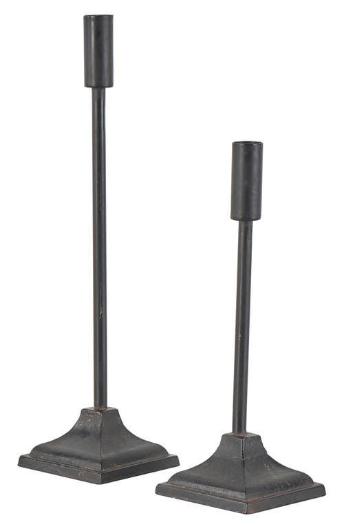 Vivian Lune Home Set Of 2 Modern Black Metal Candleholders In Black