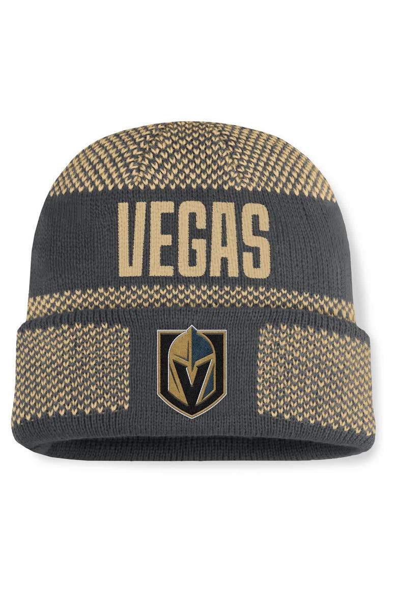 Men's Fanatics Charcoal/Gold Vegas Golden Knights Fundamentals Shelter Cuffed Knit Hat, Main, color, Charcoal