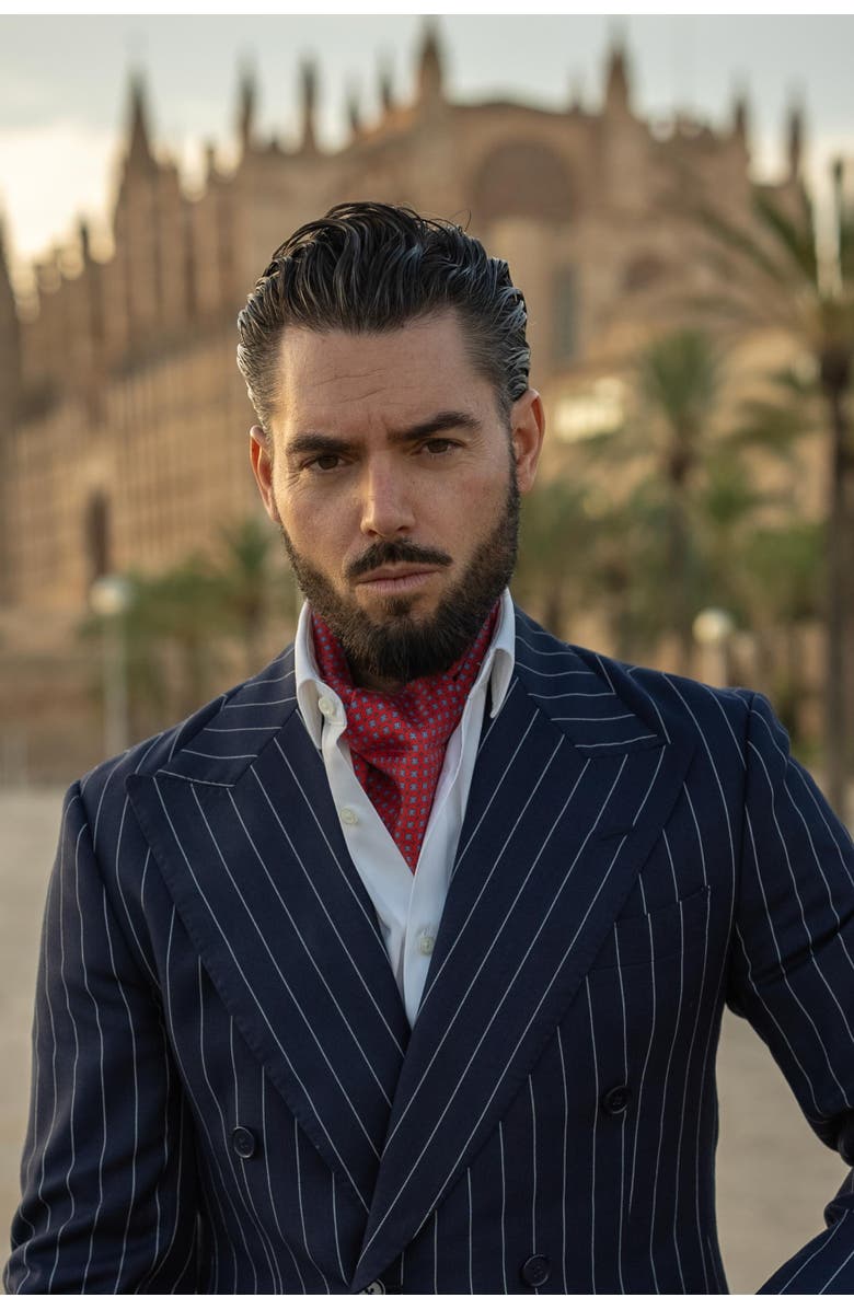 Elizabetta Navona - Silk Ascot Cravat Tie for Men, Alternate, color, Red