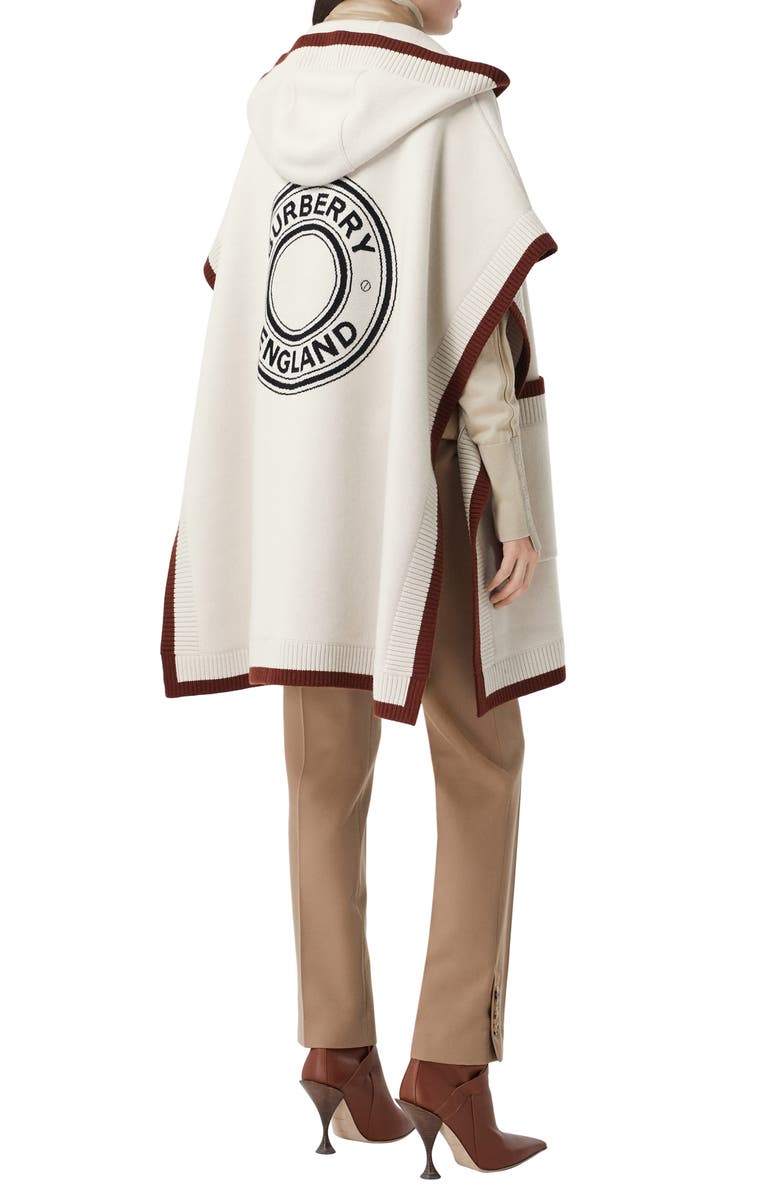 Burberry Carla Logo Hooded Wool Blend Cape, Alternate, color, 