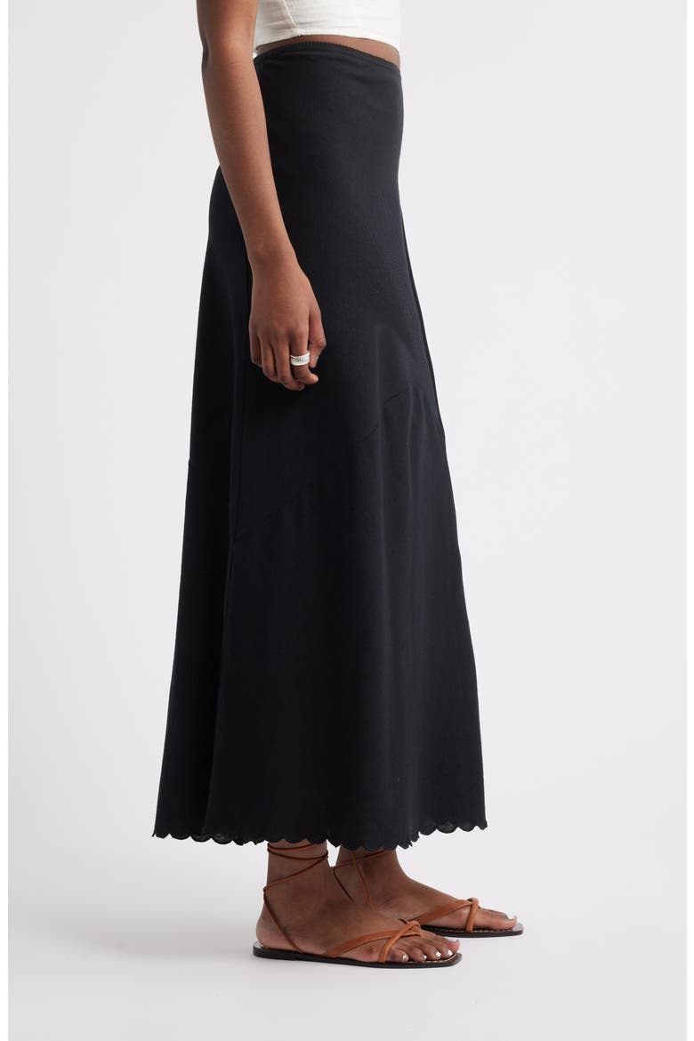 Scalloped Hem Linen Blend Maxi Skirt, Alternate, color, BLACK