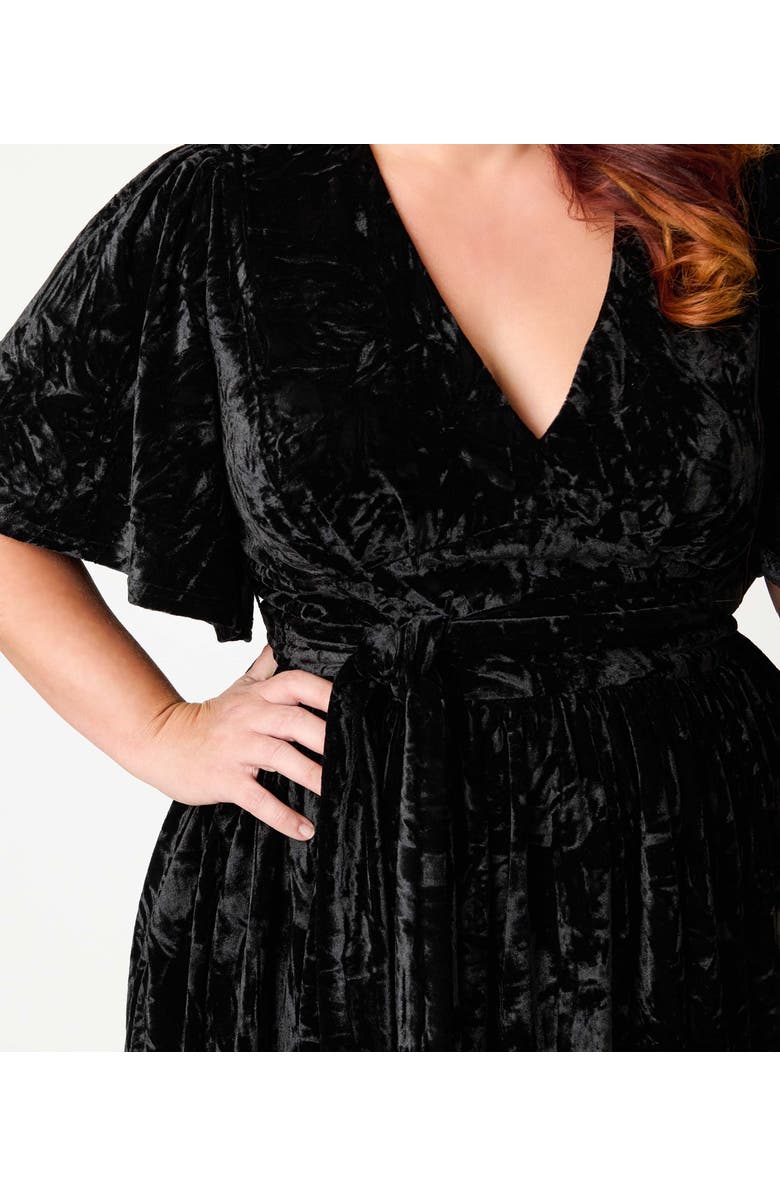 Unique Vintage Plus Size 1940s Velvet Flutter Sleeve Swing Dress, Alternate, color, Black Velvet