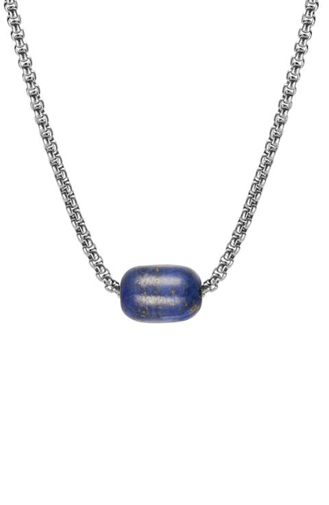 Men's Stainless Steel Semiprecious Stone Bead Pendant Necklace