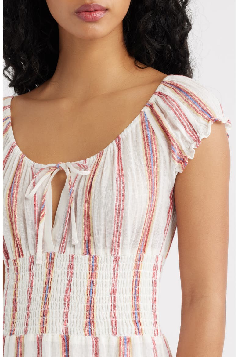 x Giadzy Daria Stripe Smocked Waist Linen Blend Dress, Alternate, color, PRIMAVERA STRIPE