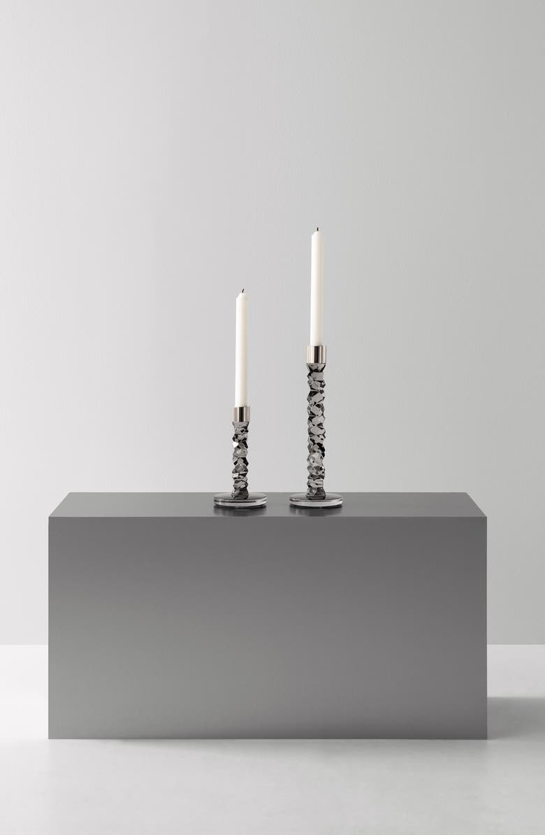 Orrefors Carat Large Crystal & Stainless Steel Candlestick, Alternate, color, Charcoal