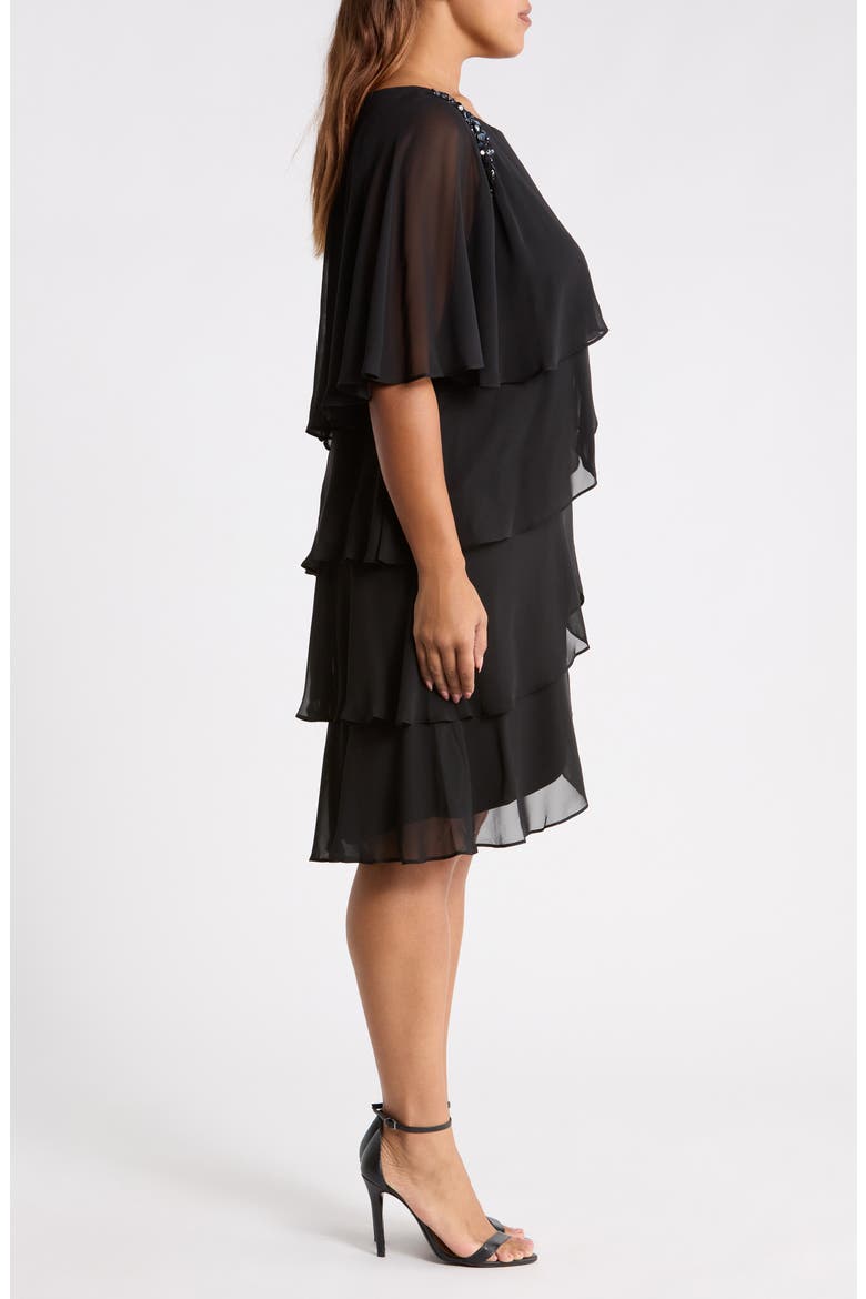 Cape Overlay Beaded Cocktail Dress, Alternate, color, BLACK