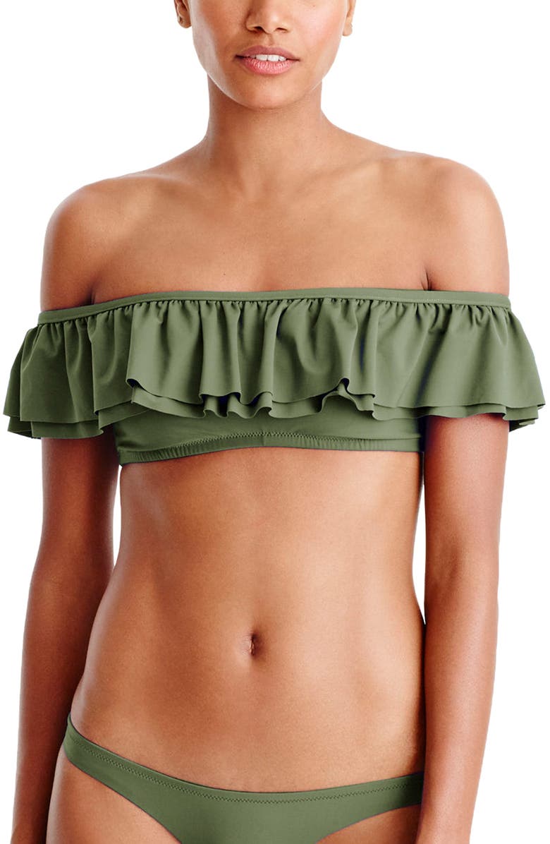 J.Crew Off the Shoulder Ruffle Bikini Top, Main, color, 
