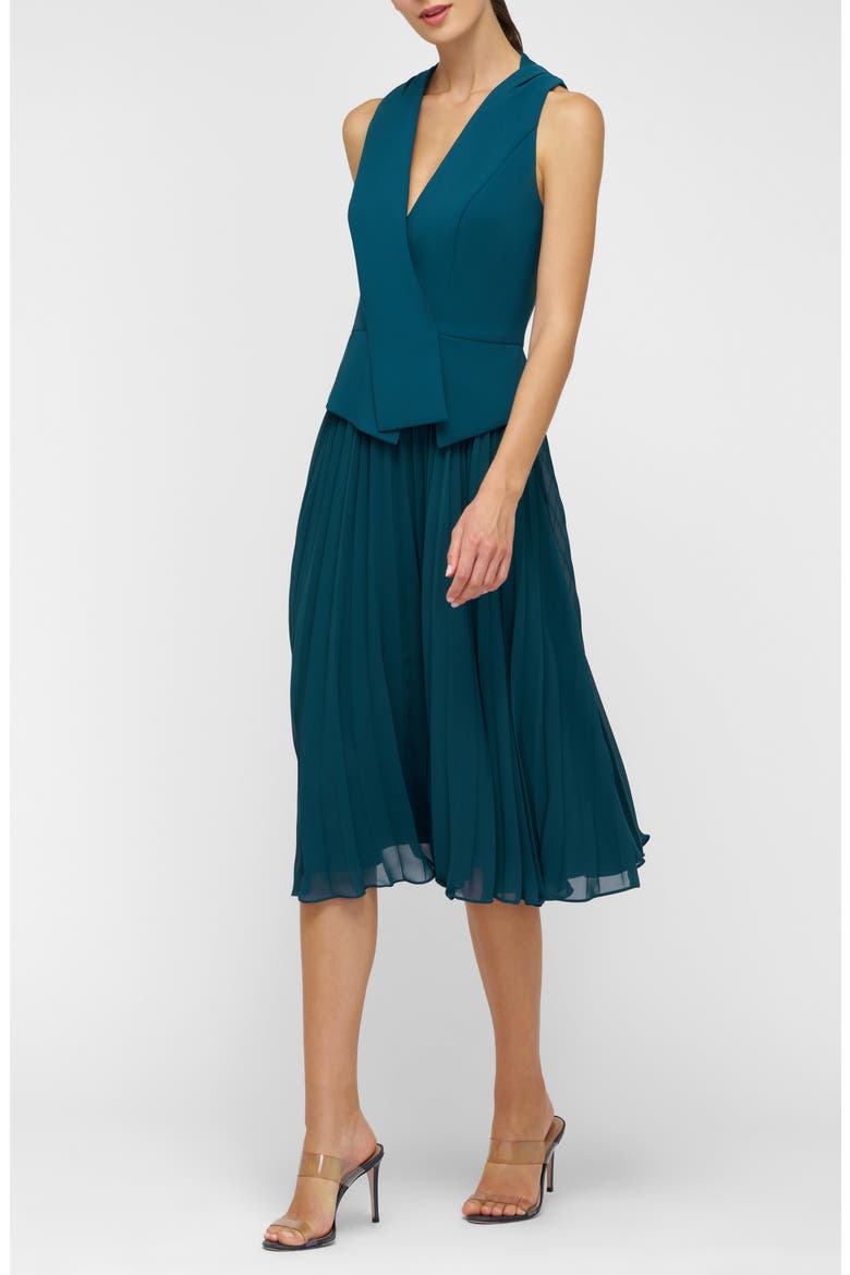 Orella Pleated Mixed Media Cocktail Dress, Alternate, color, INK