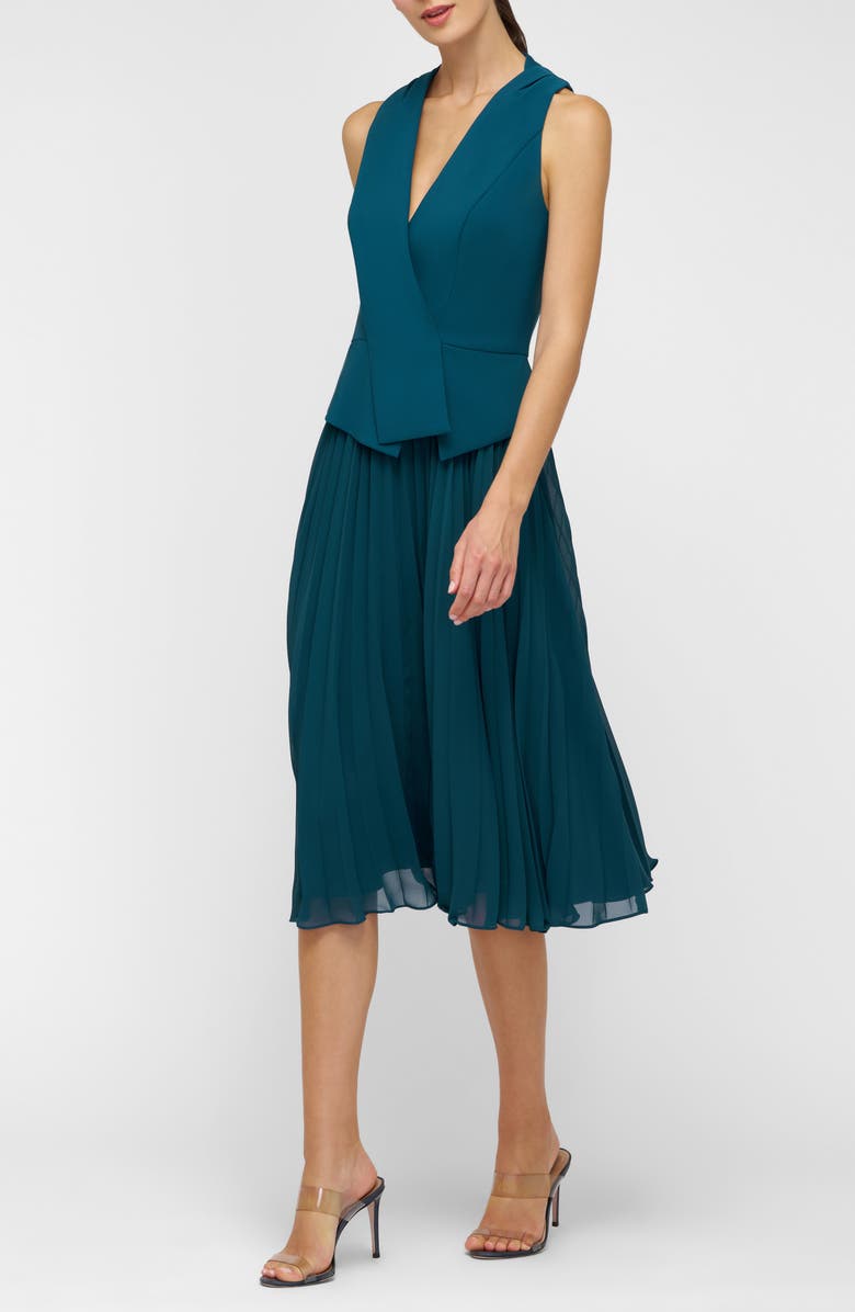 Kay Unger Orella Pleated Mixed Media Cocktail Dress, Alternate, color, Ink