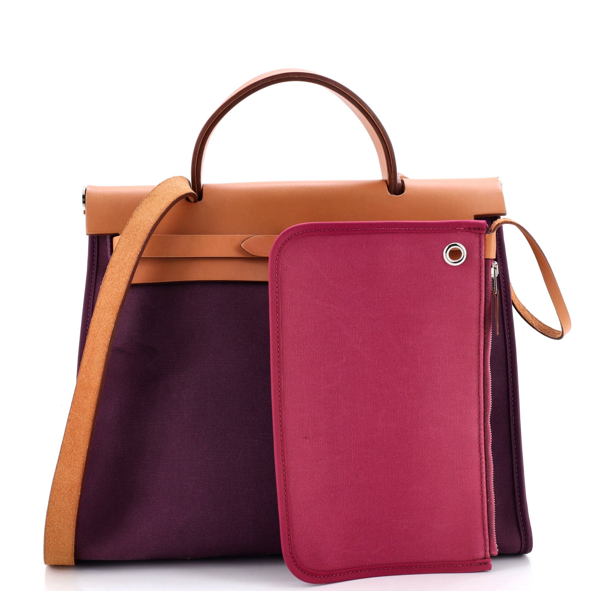 Pre-Owned Hermes Herbag Zip Leather and Toile 31, Alternate, color, Cassis