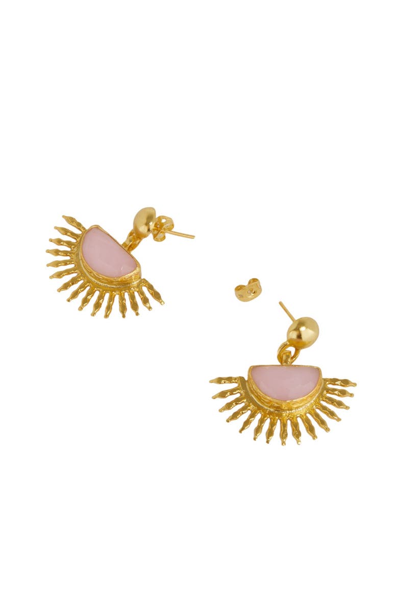Ottoman Hands Sunrise Rose Quartz Drop Stud Earrings, Alternate, color, Gold