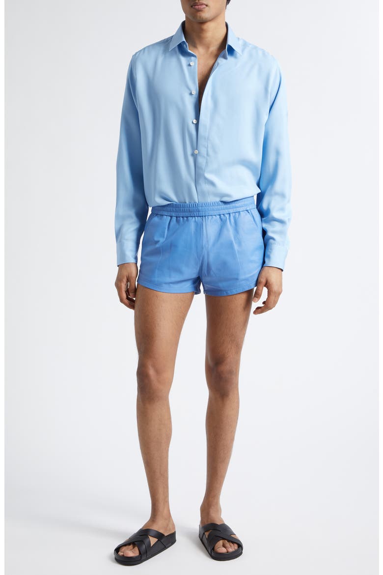 Lightweight Leather Shorts, Alternate, color, AZURE BLUE