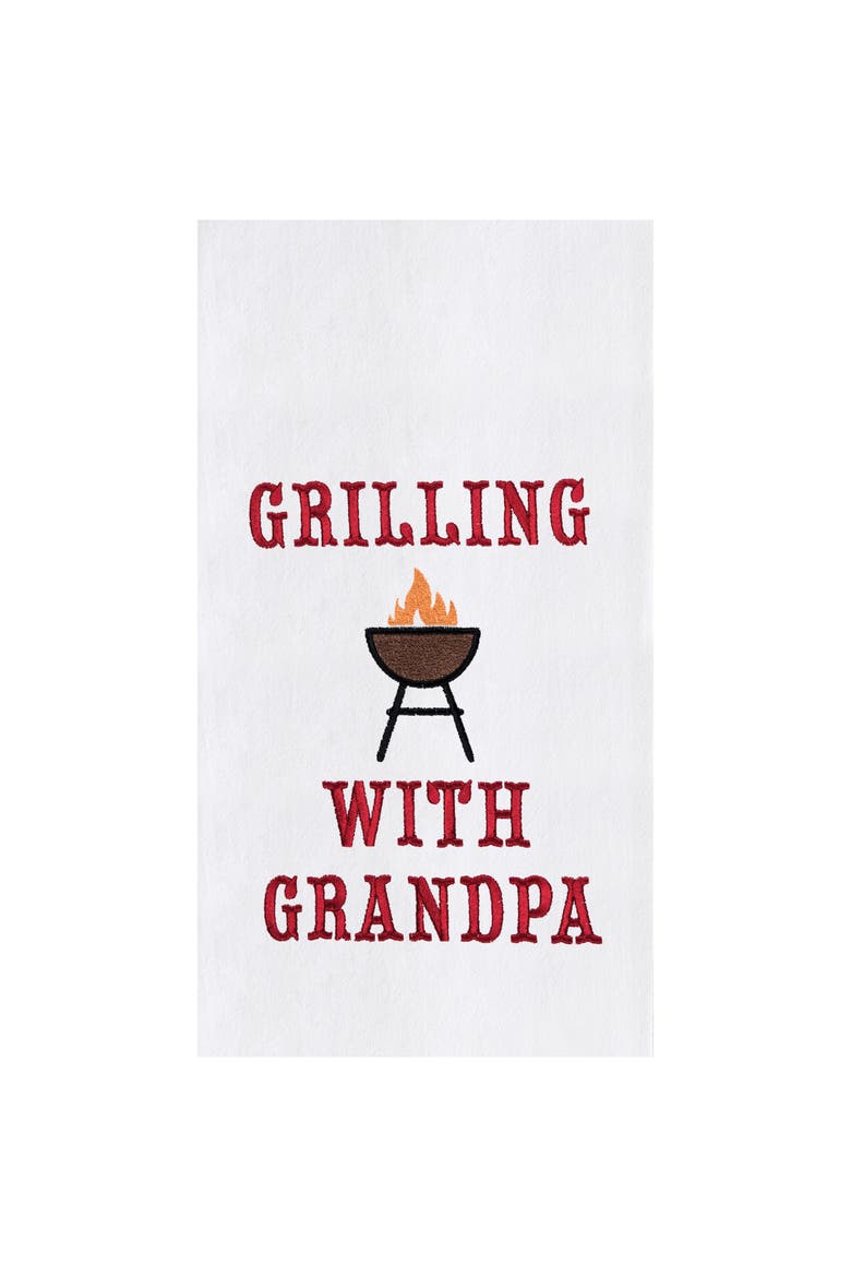 Grilling With Grandpa Father's Day Kitchen Embroidered Hand Towel, Main, color, Red