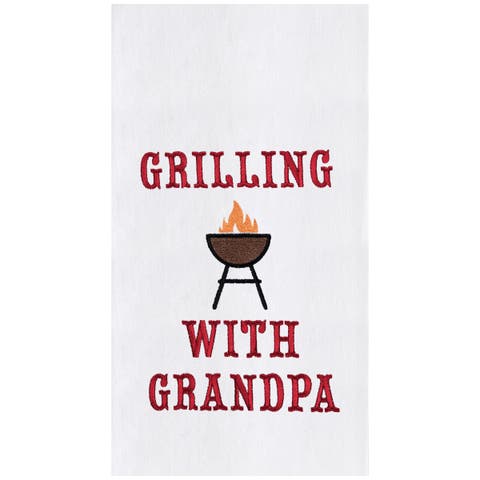 Grilling With Grandpa Father's Day Kitchen Embroidered Hand Towel