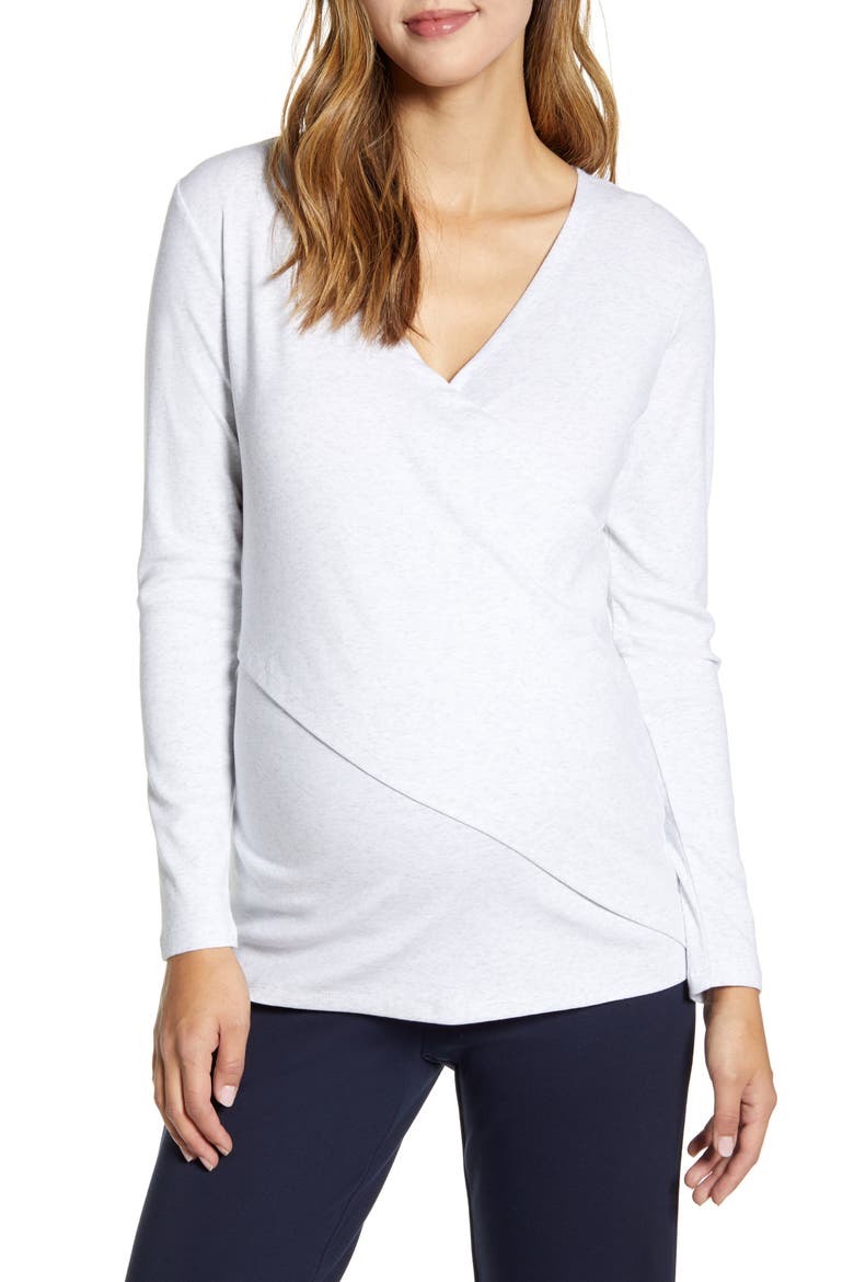 Crossover Maternity/Nursing Top, Main, color, WHITE MARL