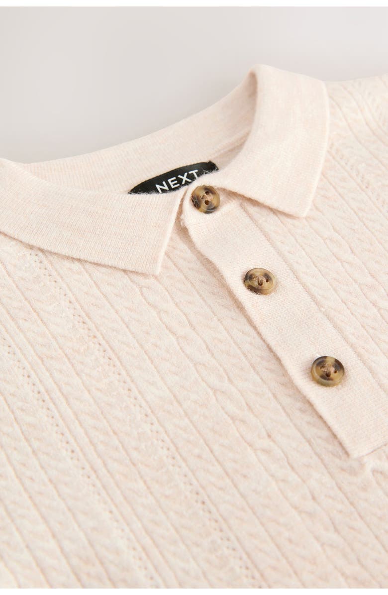 NEXT Kids' Cable Knit Long Sleeve Polo, Alternate, color, Cream