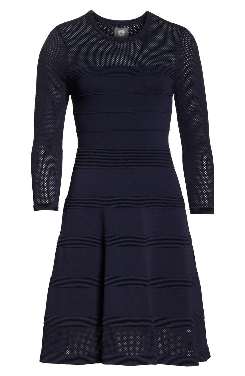 Vince Camuto Mix Stitch Pointelle Fit & Flare Dress, Alternate, color, 