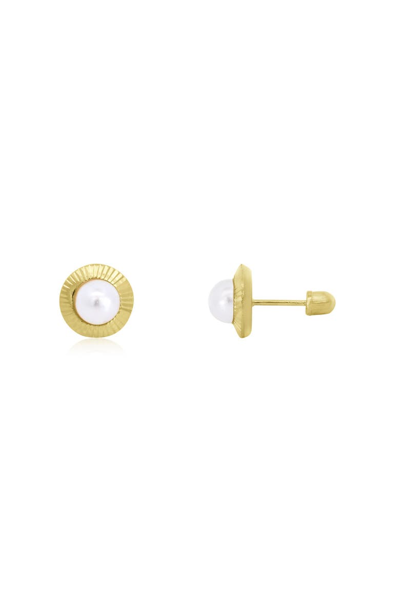Fluted Pearl Screw Back Stud Earrings, Main, color, Gold