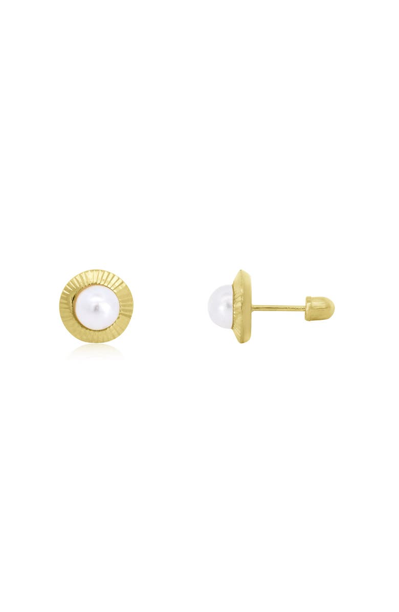 The Lovery Fine Jewelry Fluted Pearl Screw Back Stud Earrings, Main, color, Gold