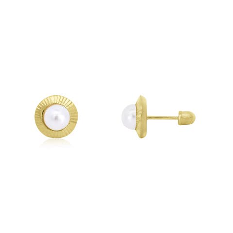 Fluted Pearl Screw Back Stud Earrings