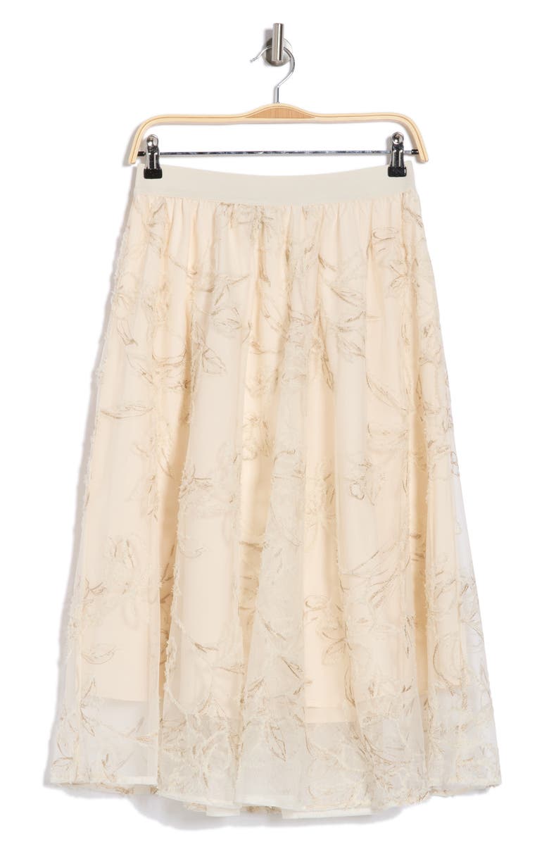 Adrianna Papell Chiffon Overlay Midi Skirt, Alternate, color, Ivory Embossed Floral