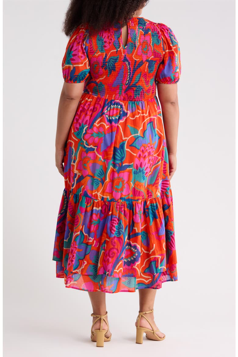 Kahlia Tropics Aruba Smocked Midi Dress, Alternate, color, RED-MULTI