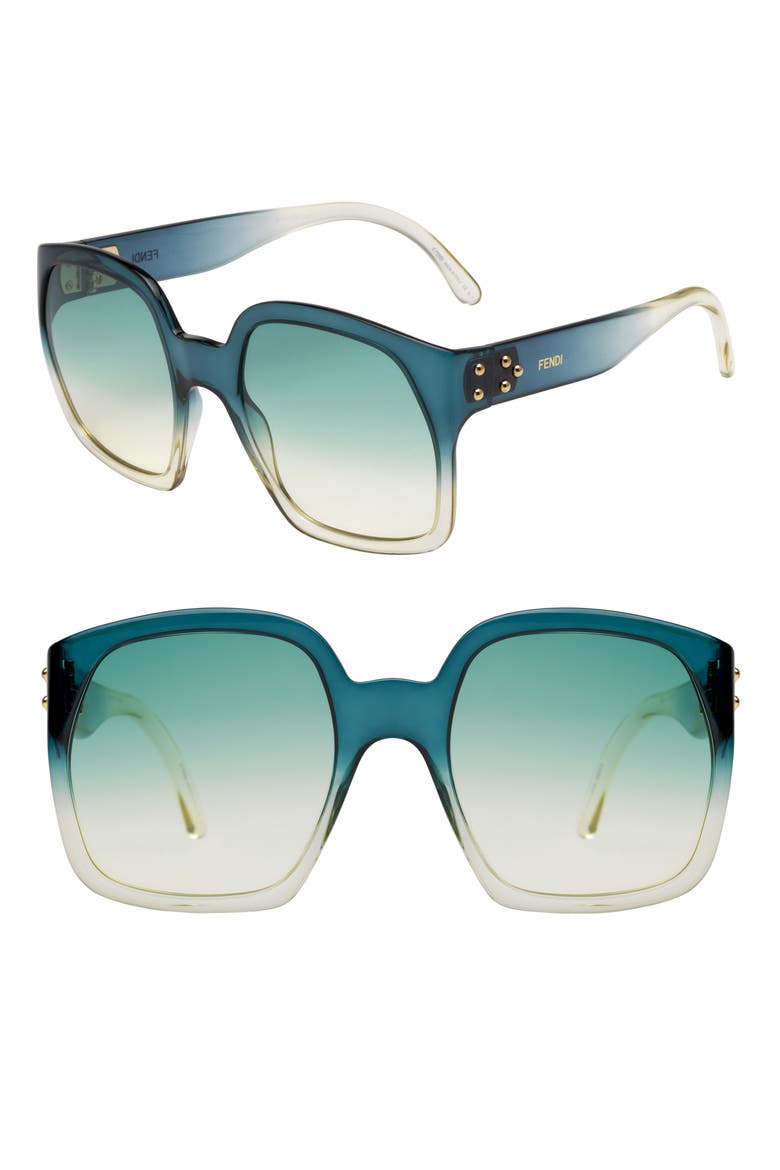 58mm Square Sunglasses, Main, color, PETROL/ GREY GREEN