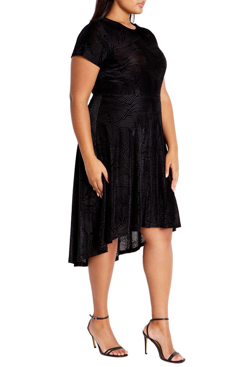 City Chic Sienna Velvet Burnout High-Low Dress, Alternate, color, 