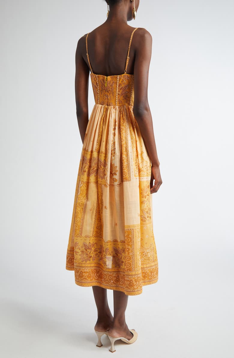 Zimmermann Lucky Bandana Print Cotton Midi Dress, Alternate, color, Mustard Bandana