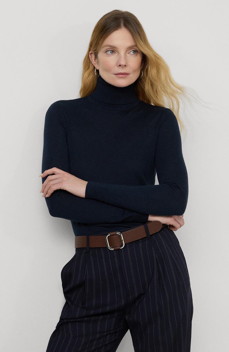 Lauren Ralph Lauren Slim Turtleneck Sweater, Alternate, color, Lauren Navy