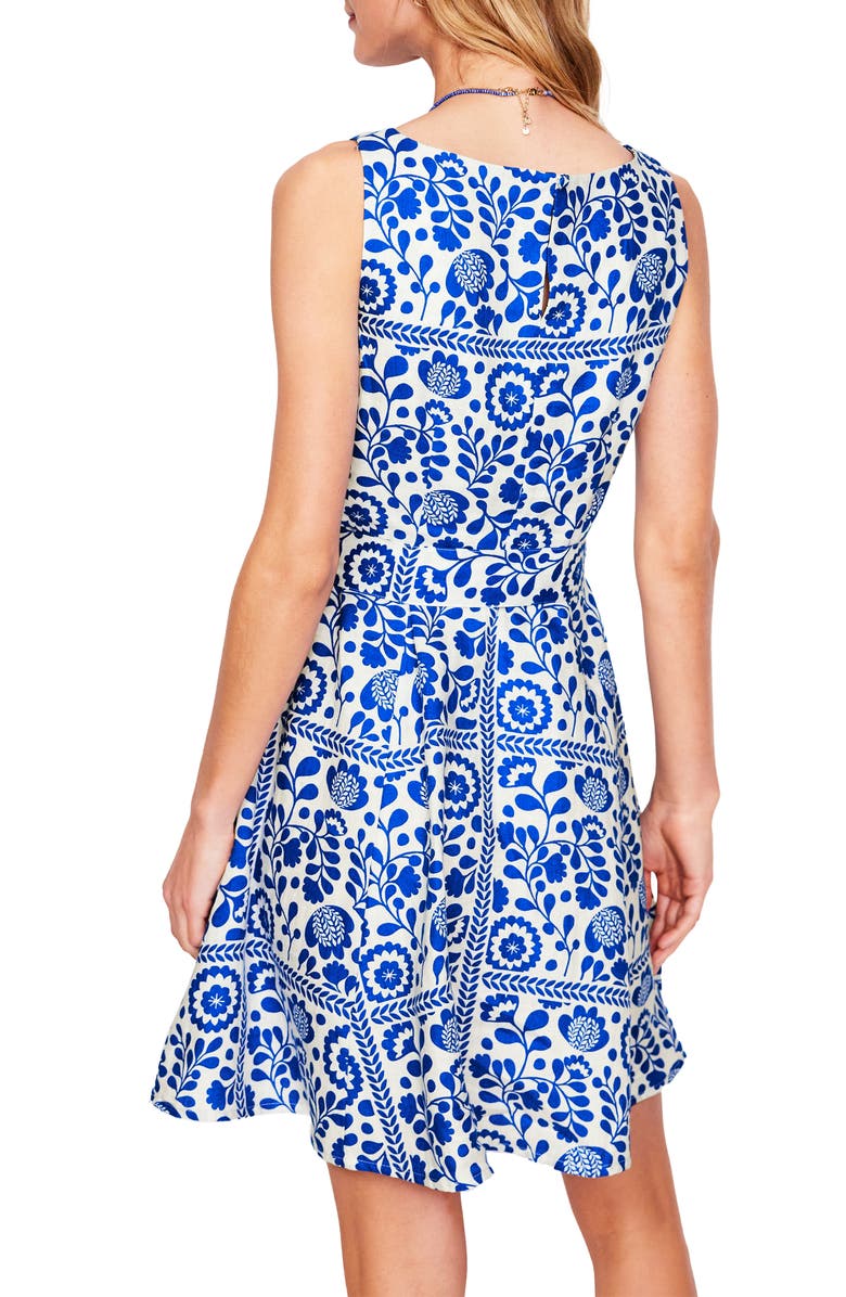 Boden Anya Print Tie Waist Linen Dress, Alternate, color, Gallery Blue, Walled Garden