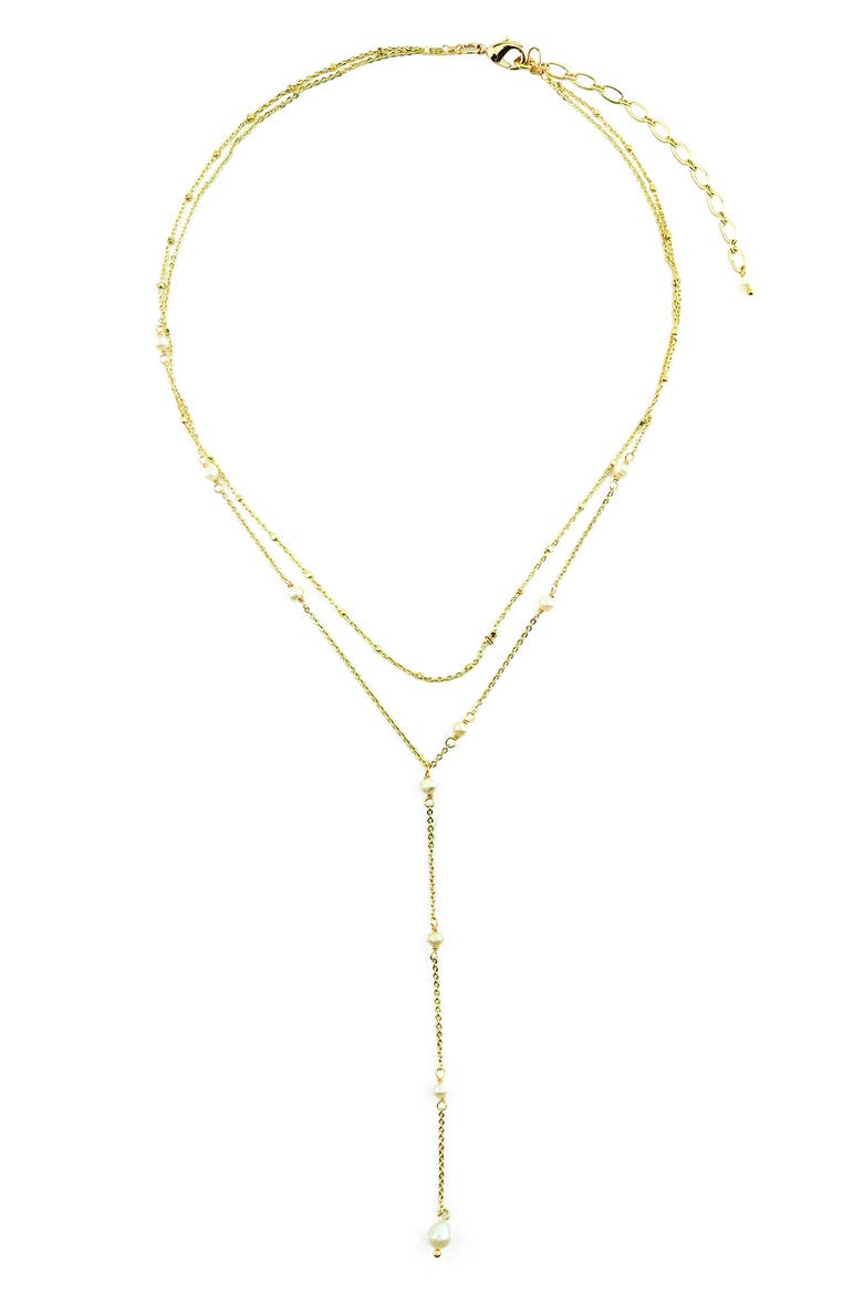 5-5.5mm Cultured Freshwater Pearl Station Chain Y-Drop Necklace, Main, color, WHITE
