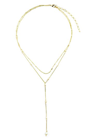 Panacea 5-5.5mm Cultured Freshwater Pearl Station Chain Y-drop Necklace