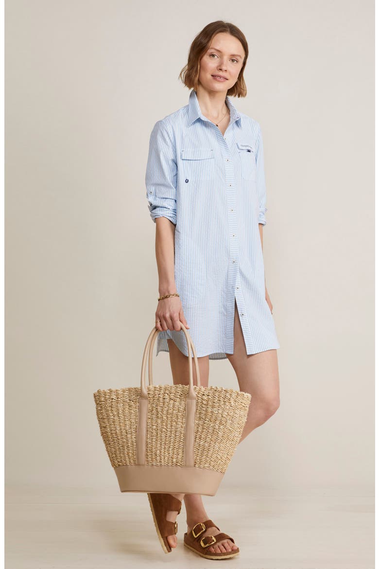 Harbor Stripe Long Sleeve Cover-Up Shirtdress, Alternate, color, SEERSUCKER-JAKE BLUE