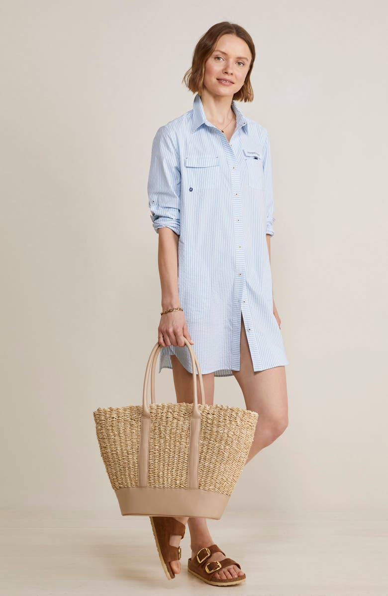 vineyard vines Harbor Stripe Long Sleeve Cover-Up Shirtdress, Alternate, color, Seersucker-Jake Blue